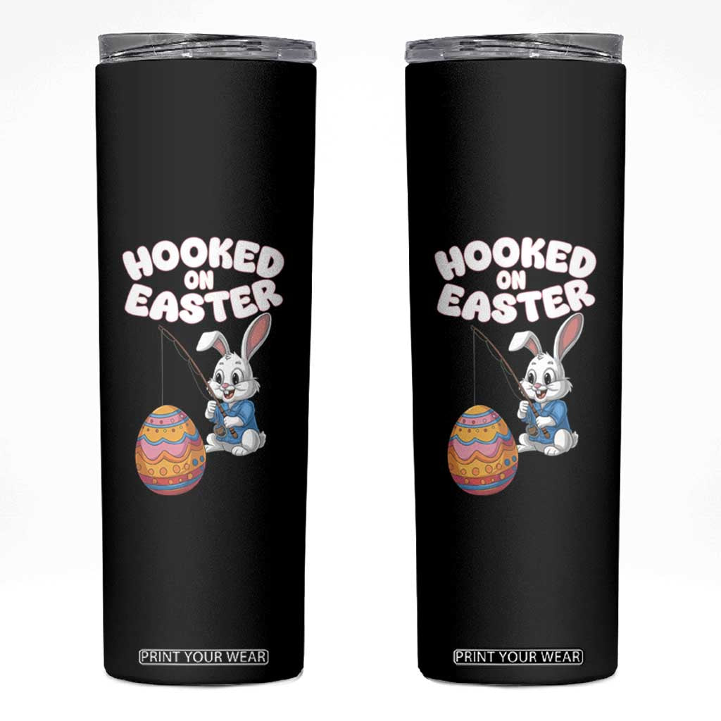 Cute Bunny Fishing Skinny Tumbler Hooked for Easter Eggs Funny Holiday TS02 Black Print Your Wear