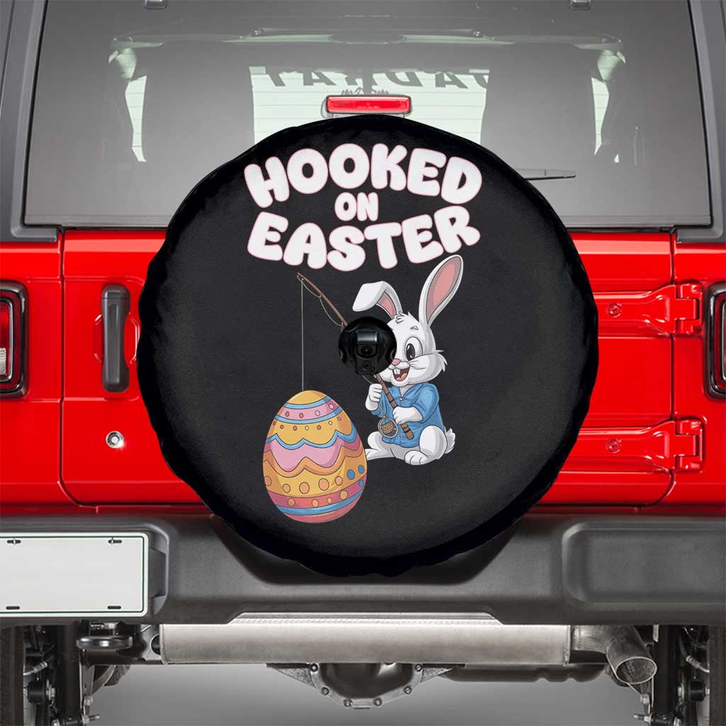 Cute Bunny Fishing Spare Tire Cover Hooked for Easter Eggs Funny Holiday TS02 Black Print Your Wear