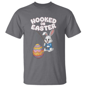 Cute Bunny Fishing T Shirt Hooked for Easter Eggs Funny Holiday TS02 Charcoal Print Your Wear