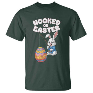 Cute Bunny Fishing T Shirt Hooked for Easter Eggs Funny Holiday TS02 Dark Forest Green Print Your Wear