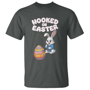 Cute Bunny Fishing T Shirt Hooked for Easter Eggs Funny Holiday TS02 Dark Heather Print Your Wear