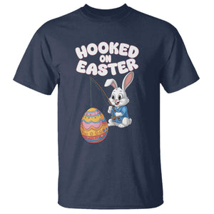 Cute Bunny Fishing T Shirt Hooked for Easter Eggs Funny Holiday TS02 Navy Print Your Wear