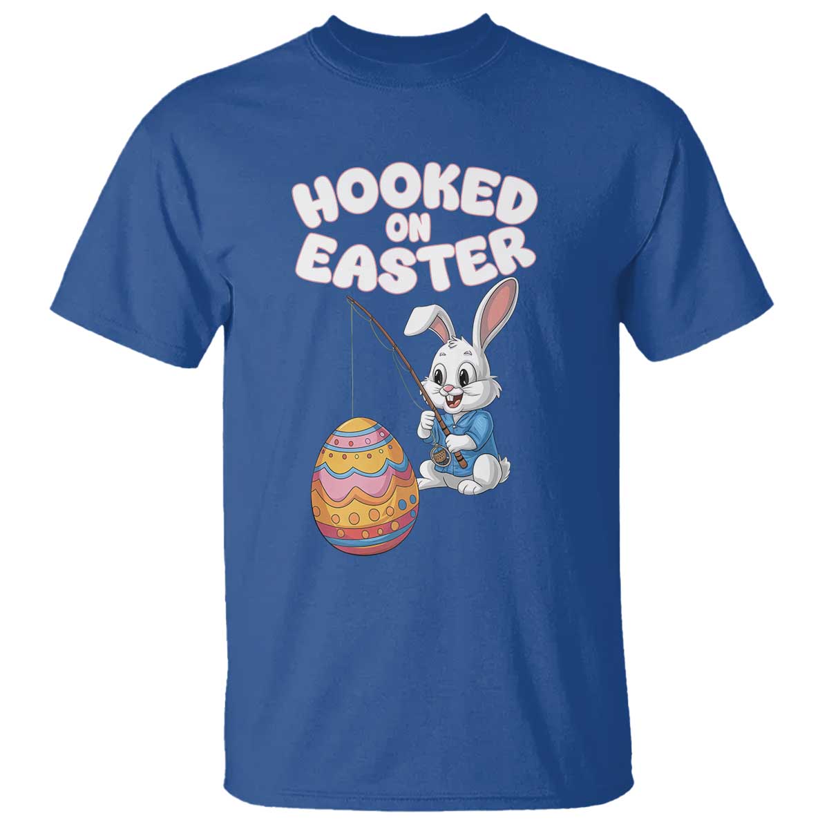 Cute Bunny Fishing T Shirt Hooked for Easter Eggs Funny Holiday TS02 Royal Blue Print Your Wear
