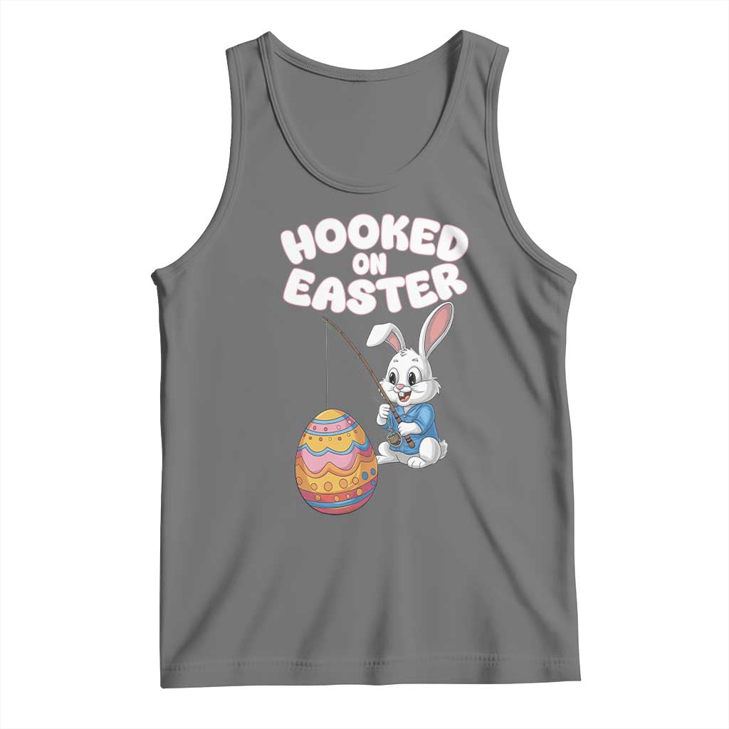 Cute Bunny Fishing Tank Top Hooked for Easter Eggs Funny Holiday TS02 Black Heather Print Your Wear