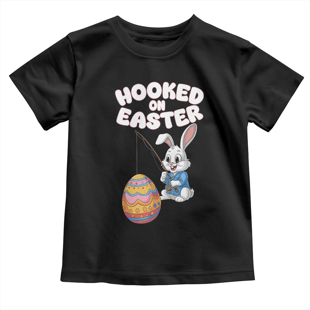 Cute Bunny Fishing Toddler T Shirt Hooked for Easter Eggs Funny Holiday TS02 Black Print Your Wear