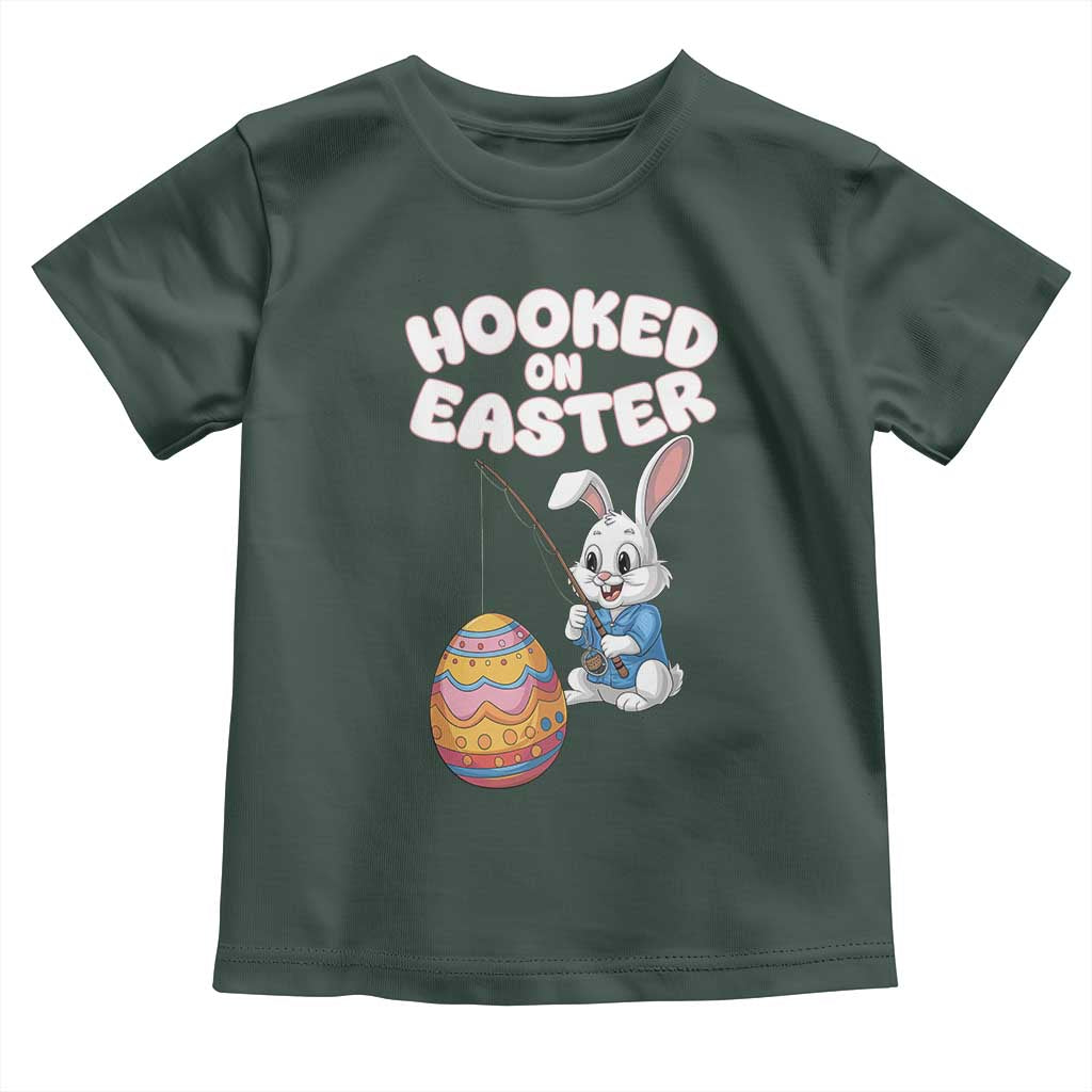 Cute Bunny Fishing Toddler T Shirt Hooked for Easter Eggs Funny Holiday TS02 Dark Forest Green Print Your Wear