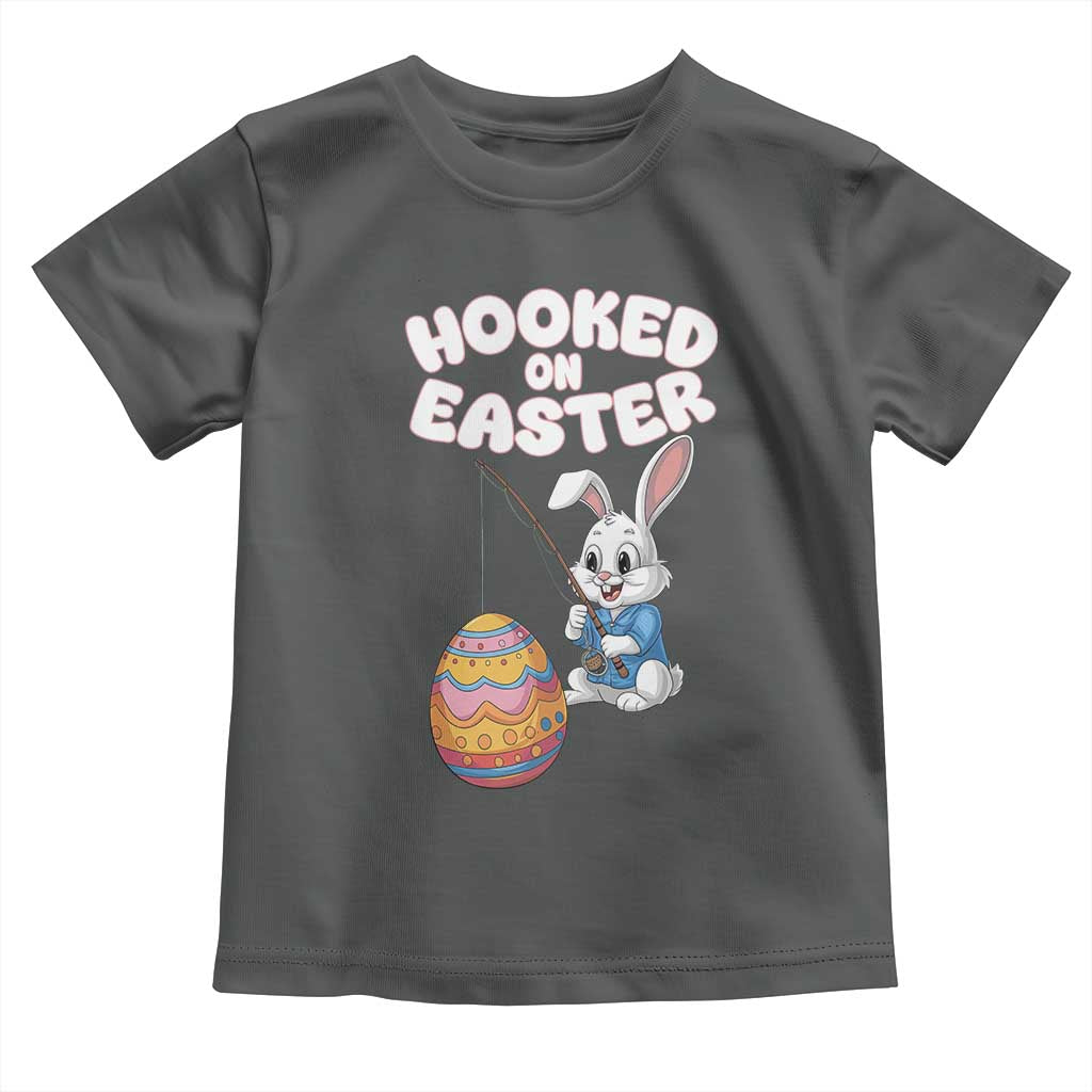 Cute Bunny Fishing Toddler T Shirt Hooked for Easter Eggs Funny Holiday TS02 Dark Heather Print Your Wear