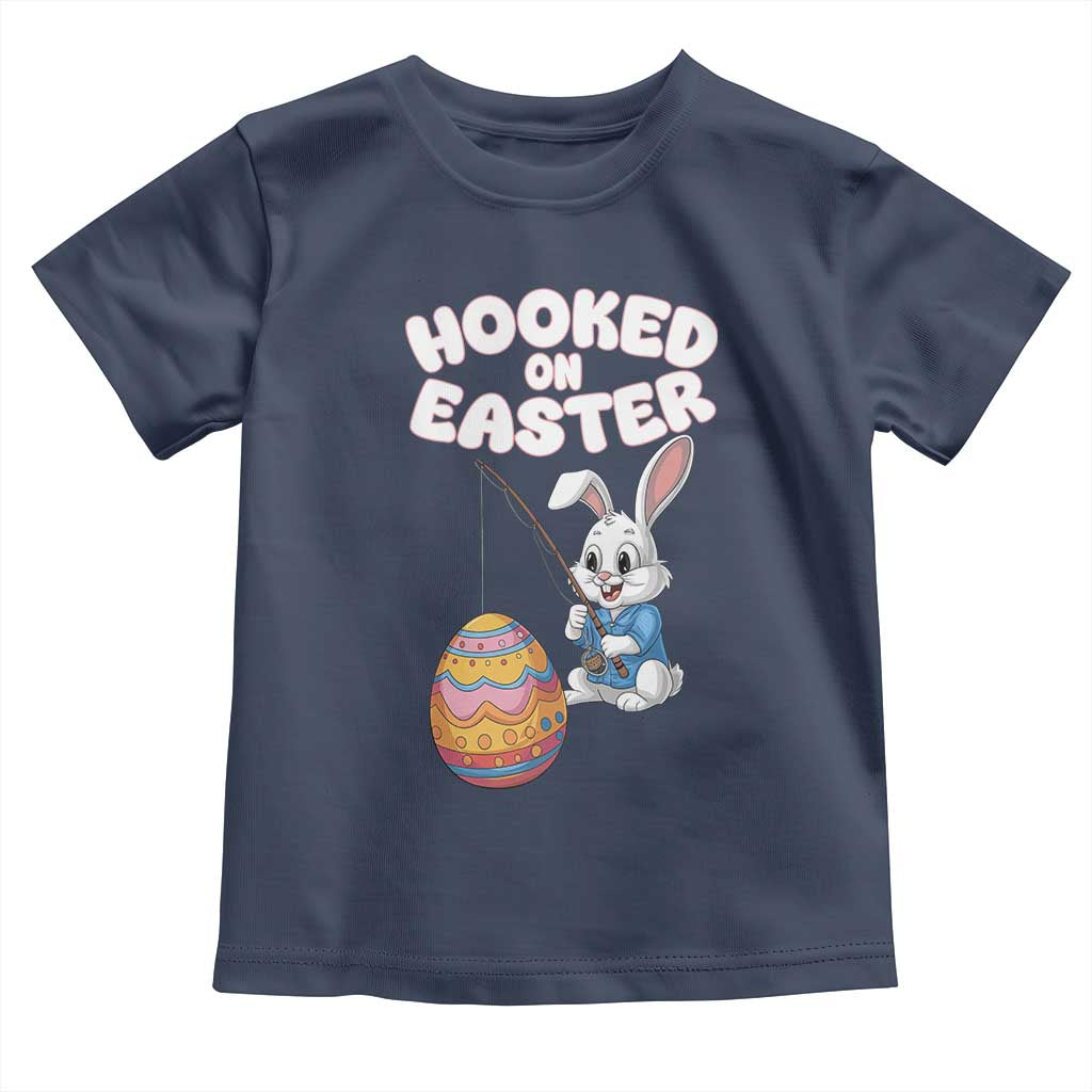 Cute Bunny Fishing Toddler T Shirt Hooked for Easter Eggs Funny Holiday TS02 Navy Print Your Wear