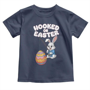 Cute Bunny Fishing Toddler T Shirt Hooked for Easter Eggs Funny Holiday TS02 Navy Print Your Wear