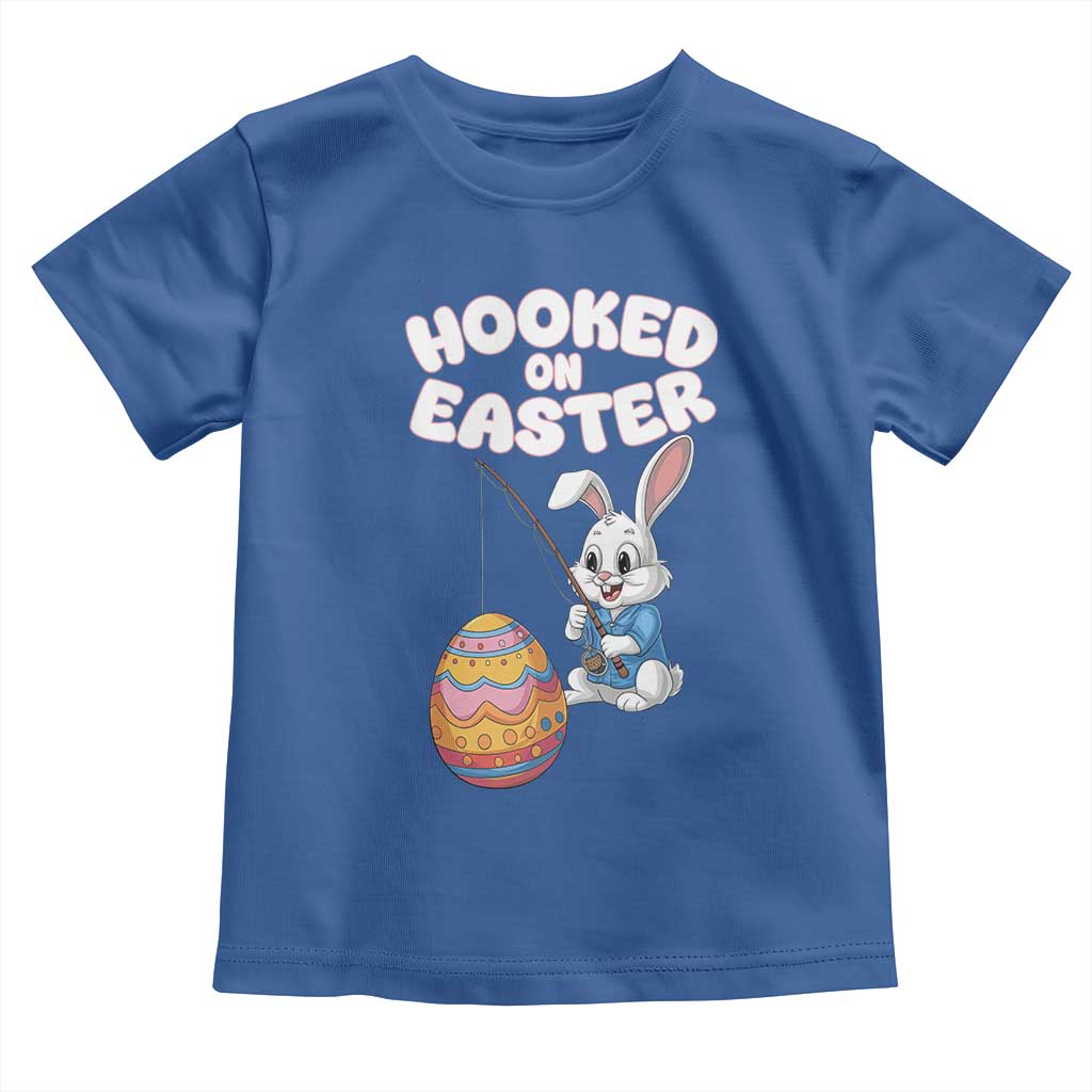 Cute Bunny Fishing Toddler T Shirt Hooked for Easter Eggs Funny Holiday TS02 Royal Blue Print Your Wear