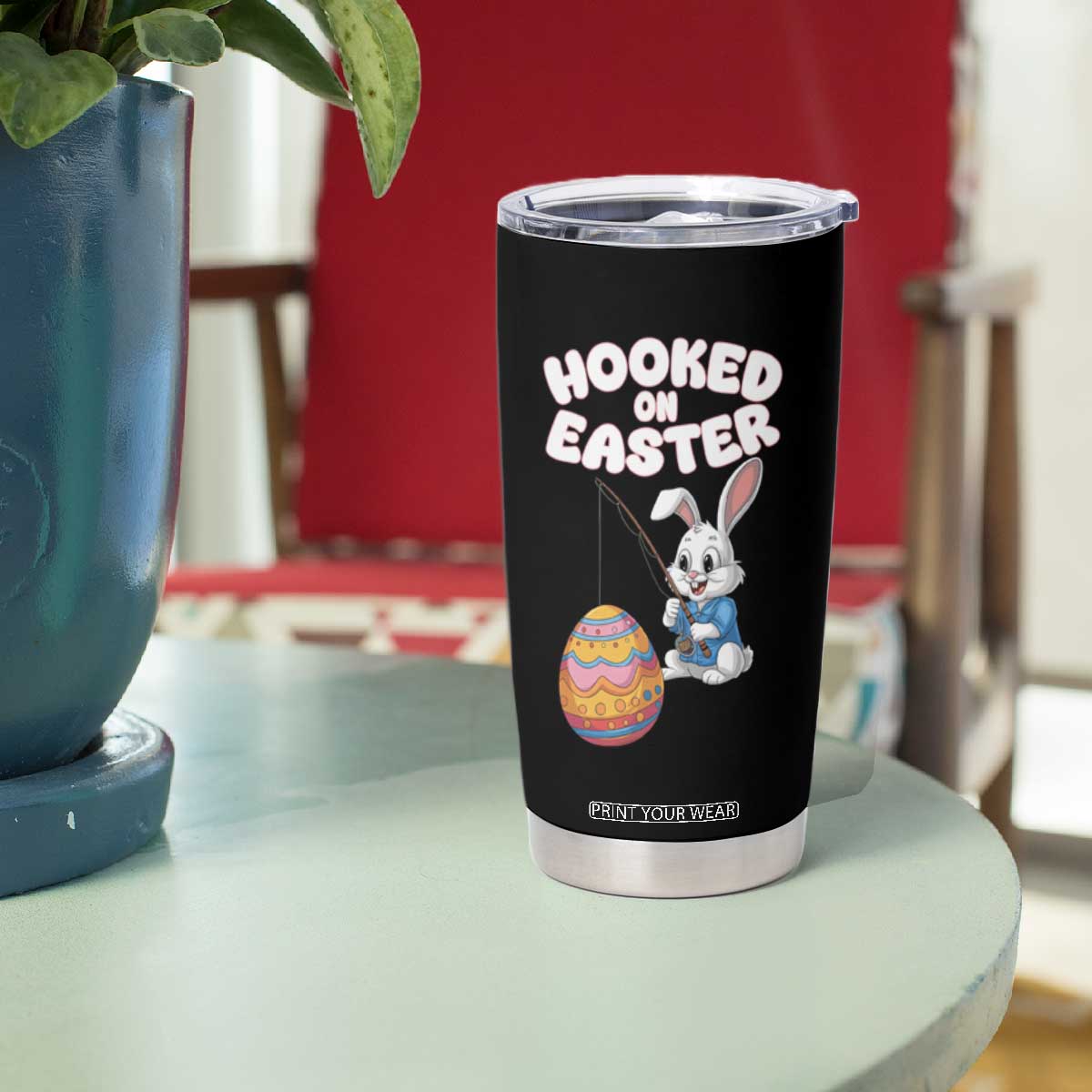 Cute Bunny Fishing Tumbler Cup Hooked for Easter Eggs Funny Holiday TS02 Print Your Wear