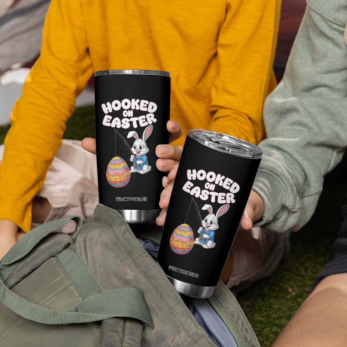 Cute Bunny Fishing Tumbler Cup Hooked for Easter Eggs Funny Holiday TS02 Print Your Wear