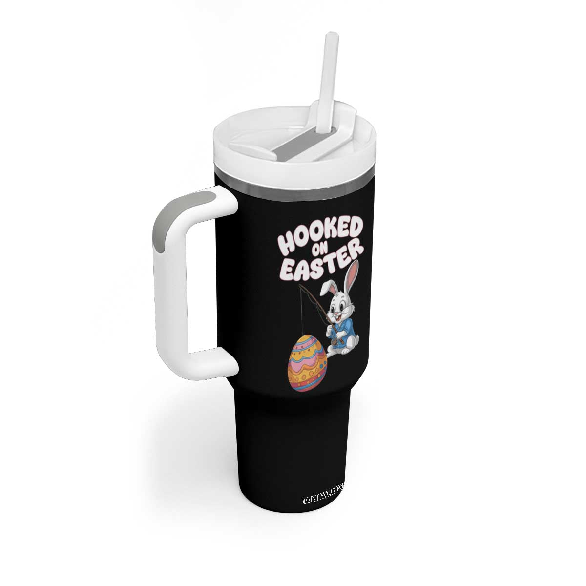 Cute Bunny Fishing Tumbler With Handle Hooked for Easter Eggs Funny Holiday TS02 Print Your Wear