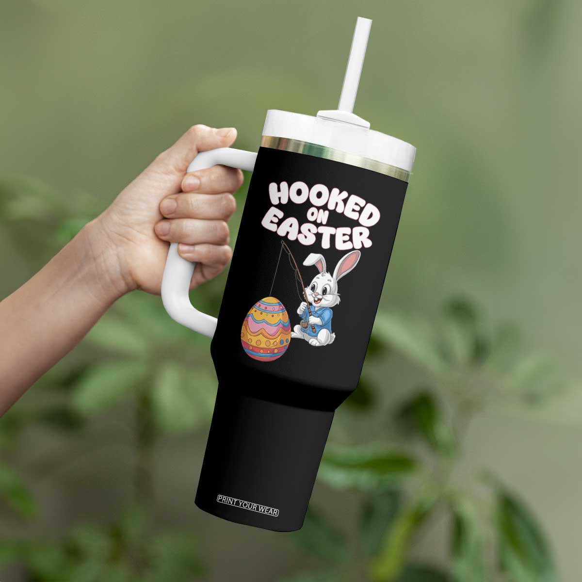 Cute Bunny Fishing Tumbler With Handle Hooked for Easter Eggs Funny Holiday TS02 Print Your Wear
