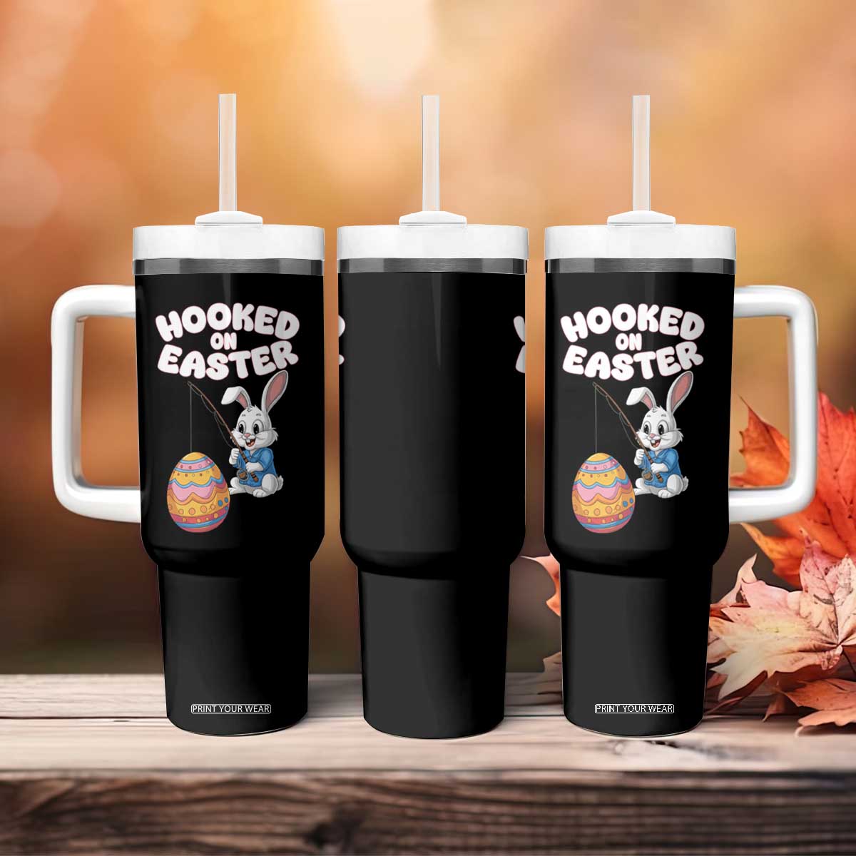 Cute Bunny Fishing Tumbler With Handle Hooked for Easter Eggs Funny Holiday TS02 Print Your Wear