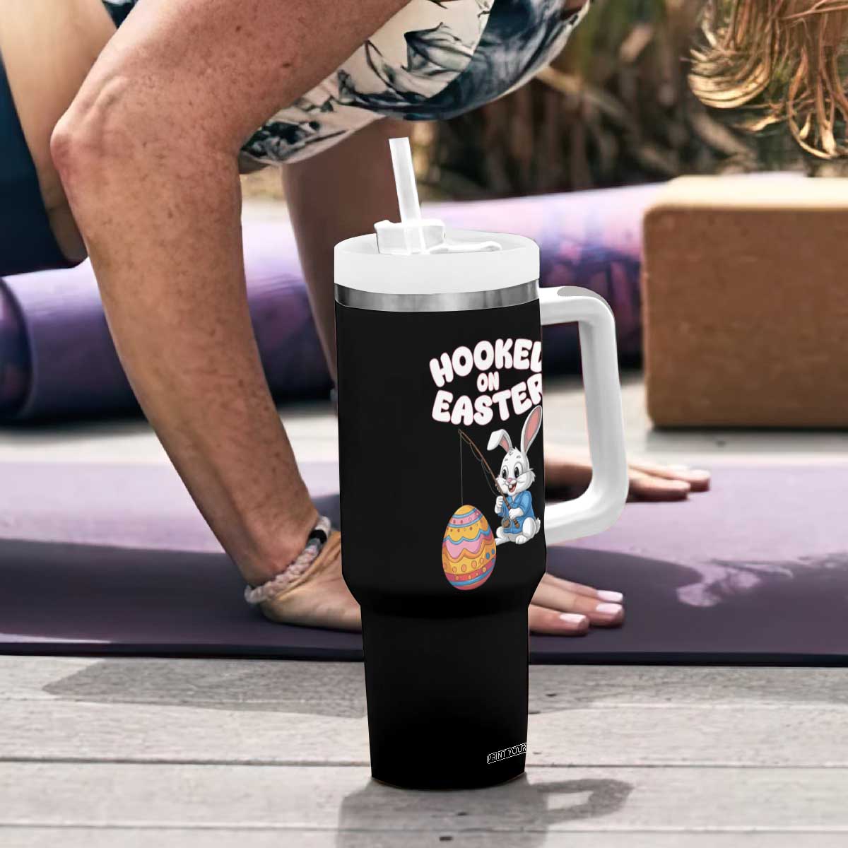 Cute Bunny Fishing Tumbler With Handle Hooked for Easter Eggs Funny Holiday TS02 Print Your Wear