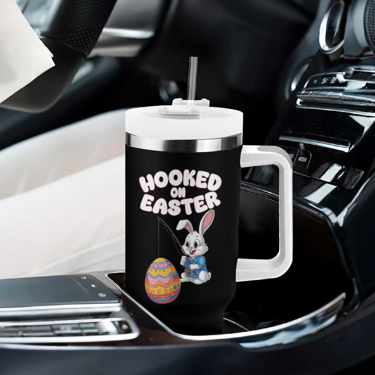 Cute Bunny Fishing Tumbler With Handle Hooked for Easter Eggs Funny Holiday TS02 Print Your Wear