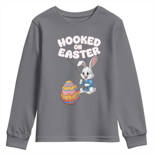 Cute Bunny Fishing Youth Sweatshirt Hooked for Easter Eggs Funny Holiday TS02 Charcoal Print Your Wear