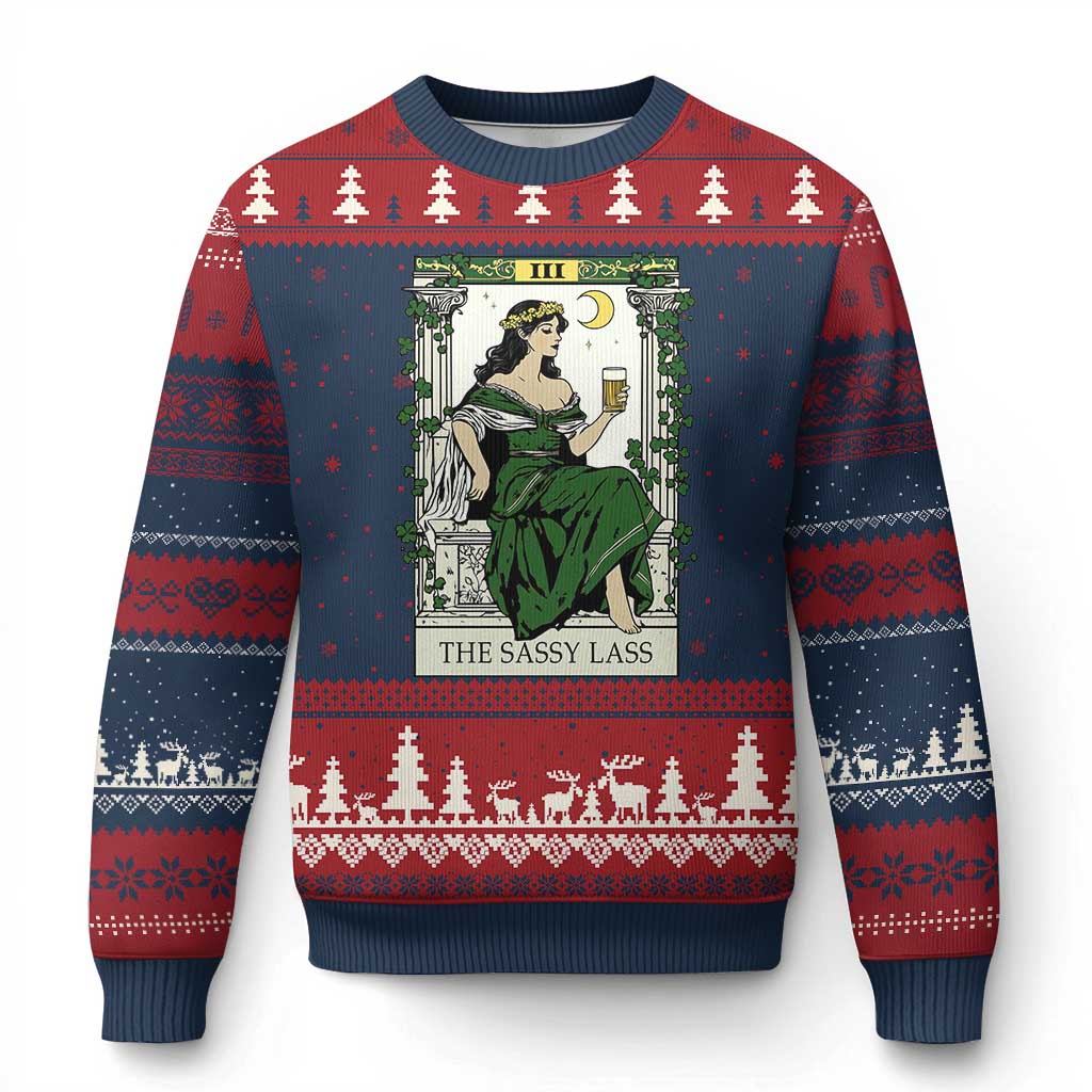 The Sassy Lass Tarot Card Ugly Christmas Sweater Funny St Patrick's Day TS02 Navy Red Print Your Wear