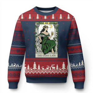 The Sassy Lass Tarot Card Ugly Christmas Sweater Funny St Patrick's Day TS02 Navy Red Print Your Wear