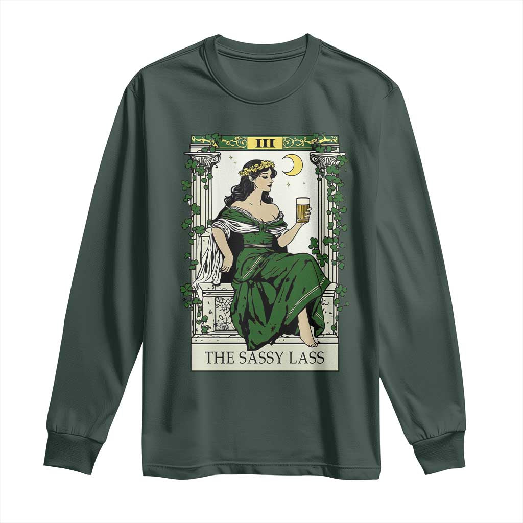 The Sassy Lass Tarot Card Long Sleeve Shirt Funny St Patrick's Day TS02 Dark Forest Green Print Your Wear