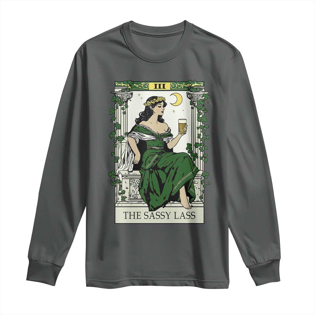 The Sassy Lass Tarot Card Long Sleeve Shirt Funny St Patrick's Day TS02 Dark Heather Print Your Wear