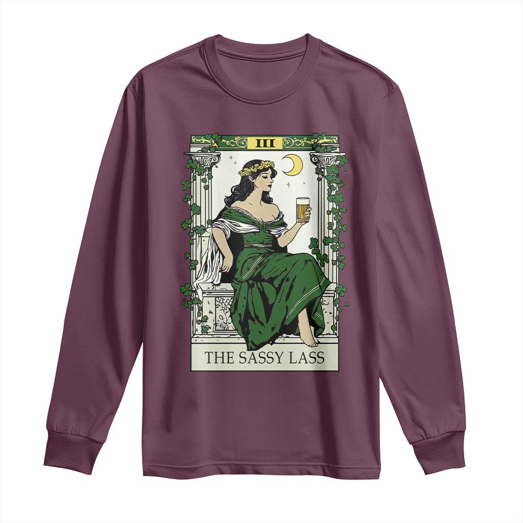 The Sassy Lass Tarot Card Long Sleeve Shirt Funny St Patrick's Day TS02 Maroon Print Your Wear