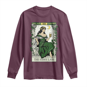 The Sassy Lass Tarot Card Long Sleeve Shirt Funny St Patrick's Day TS02 Maroon Print Your Wear