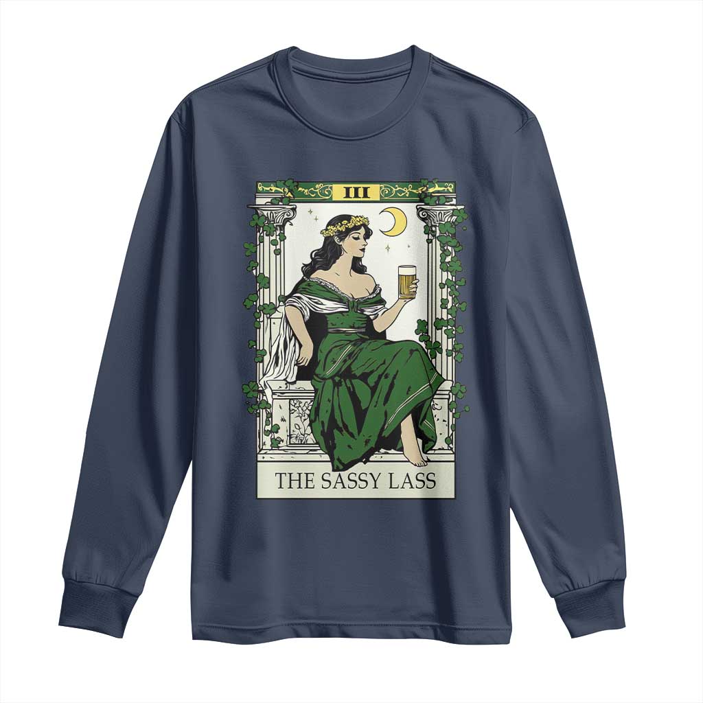 The Sassy Lass Tarot Card Long Sleeve Shirt Funny St Patrick's Day TS02 Navy Print Your Wear