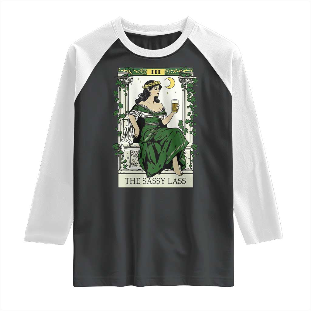 The Sassy Lass Tarot Card Raglan Shirt Funny St Patrick's Day TS02 Black White Print Your Wear