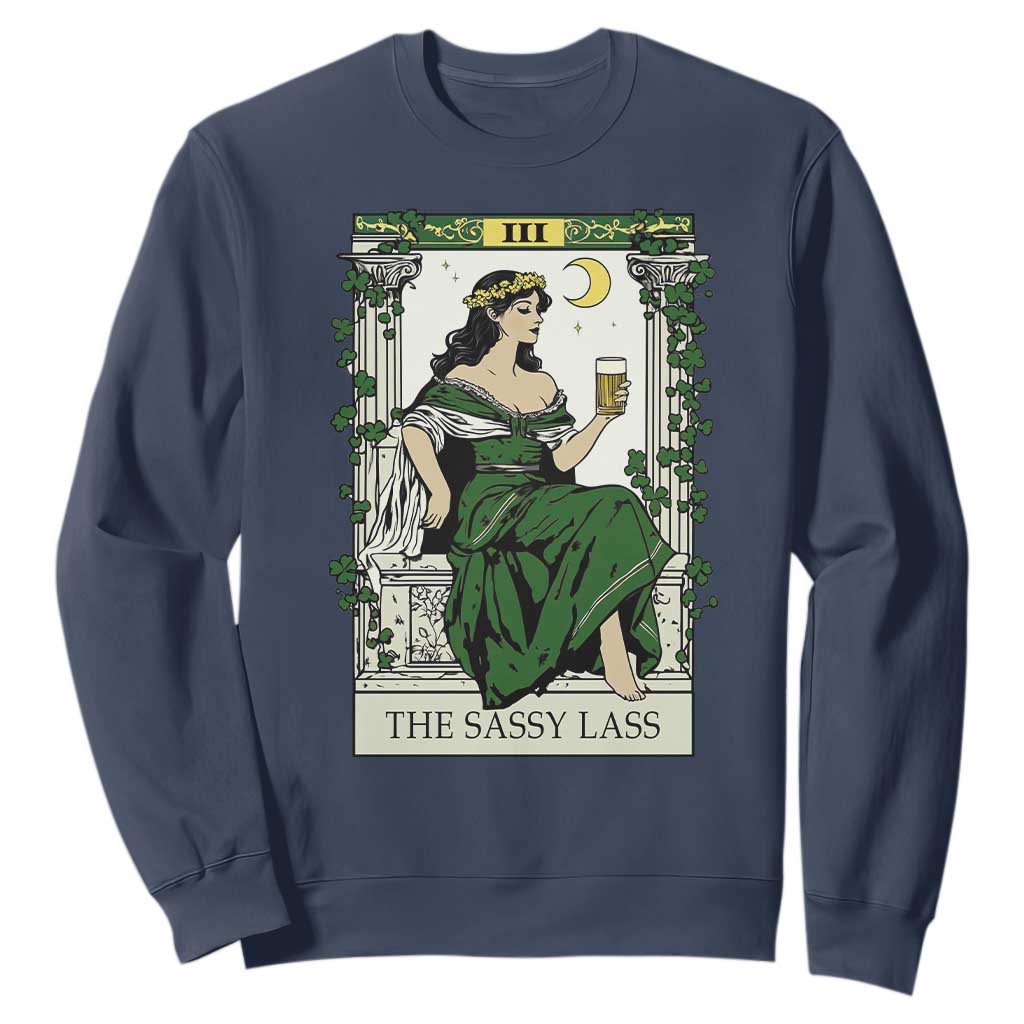 The Sassy Lass Tarot Card Sweatshirt Funny St Patrick's Day TS02 Navy Print Your Wear