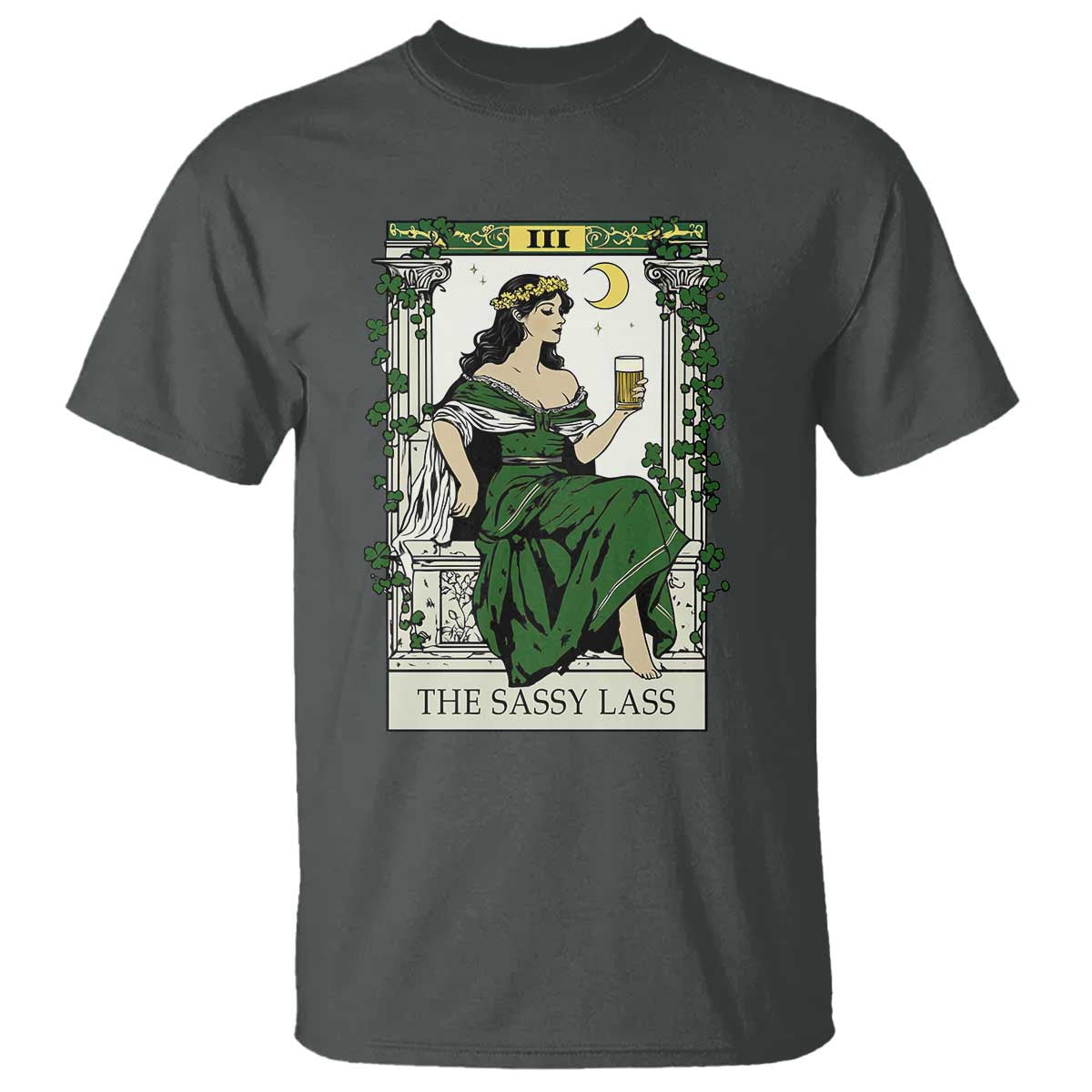 The Sassy Lass Tarot Card T Shirt Funny St Patrick's Day TS02 Dark Heather Print Your Wear