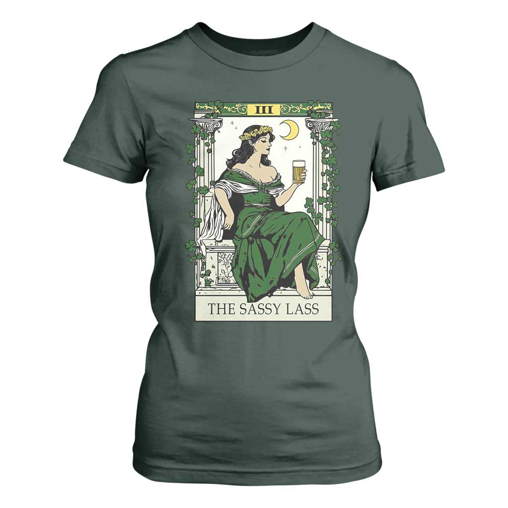 The Sassy Lass Tarot Card T Shirt For Women Funny St Patrick's Day TS02 Dark Forest Green Print Your Wear
