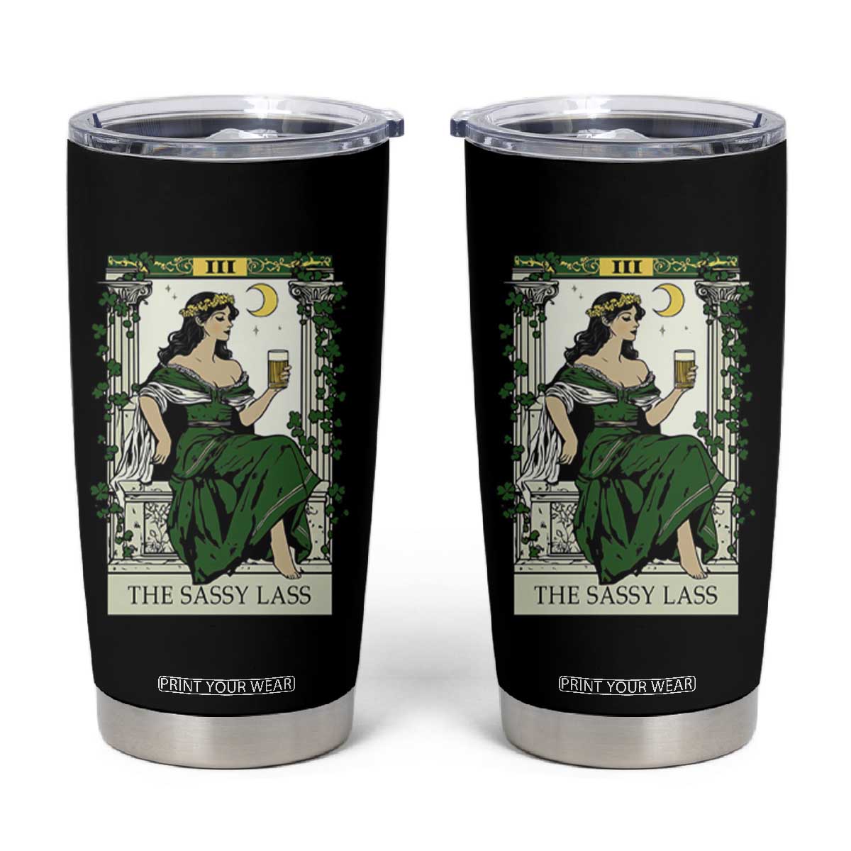 The Sassy Lass Tarot Card Tumbler Cup Funny St Patrick's Day TS02 Black Print Your Wear
