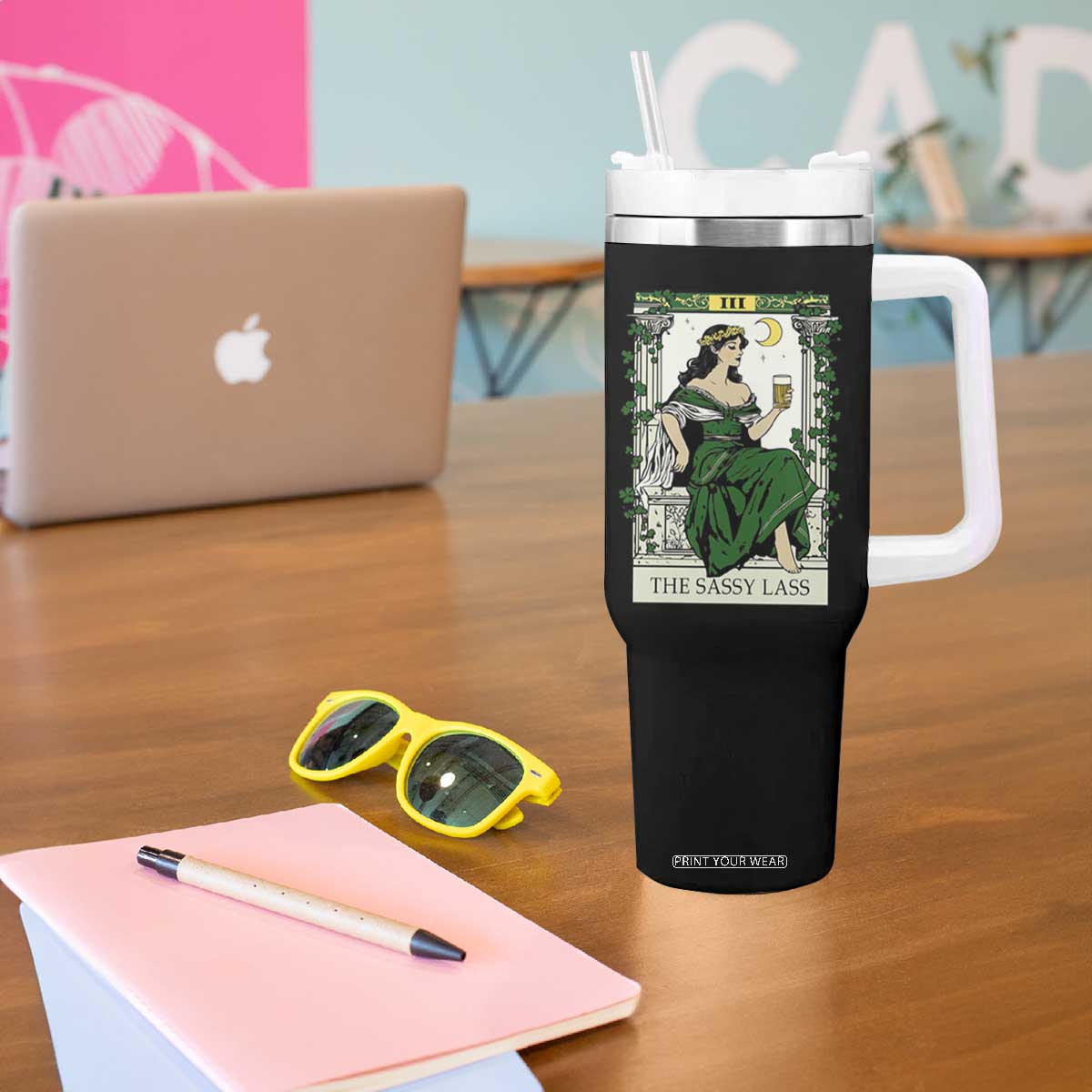 The Sassy Lass Tarot Card Tumbler With Handle Funny St Patrick's Day TS02 Print Your Wear