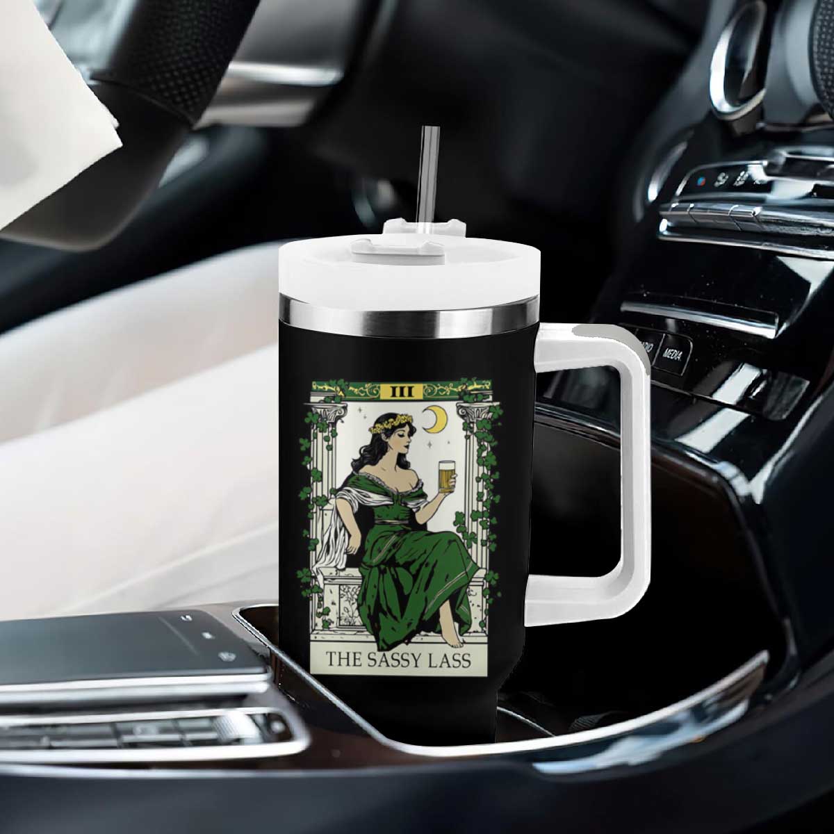 The Sassy Lass Tarot Card Tumbler With Handle Funny St Patrick's Day TS02 Print Your Wear