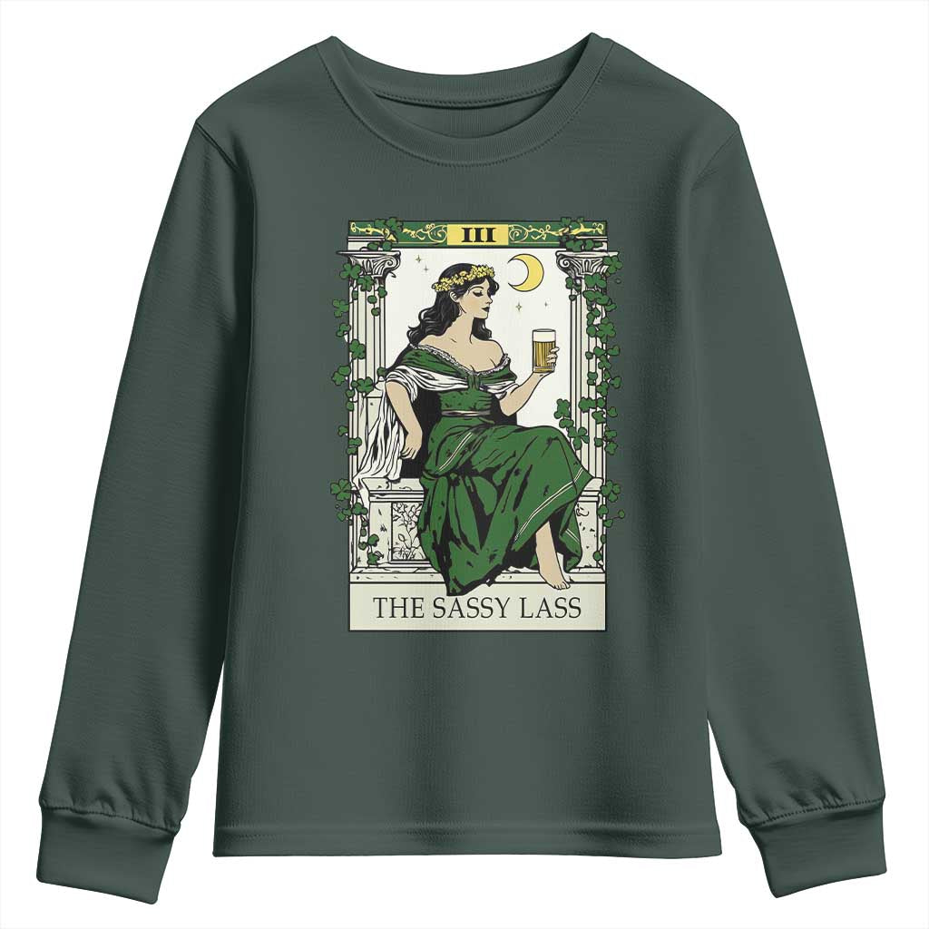 The Sassy Lass Tarot Card Youth Sweatshirt Funny St Patrick's Day TS02 Dark Forest Green Print Your Wear