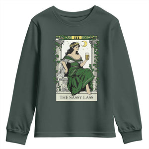The Sassy Lass Tarot Card Youth Sweatshirt Funny St Patrick's Day TS02 Dark Forest Green Print Your Wear