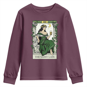 The Sassy Lass Tarot Card Youth Sweatshirt Funny St Patrick's Day TS02 Maroon Print Your Wear