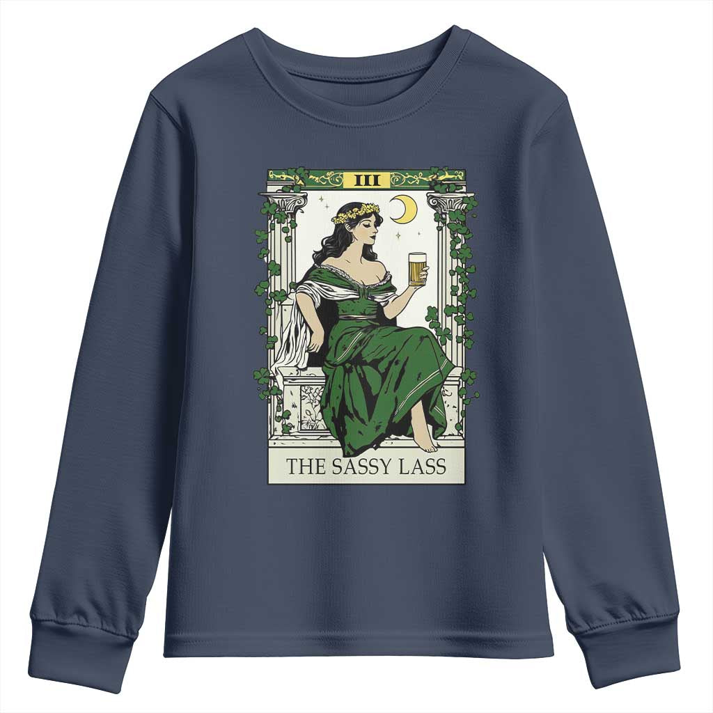 The Sassy Lass Tarot Card Youth Sweatshirt Funny St Patrick's Day TS02 Navy Print Your Wear
