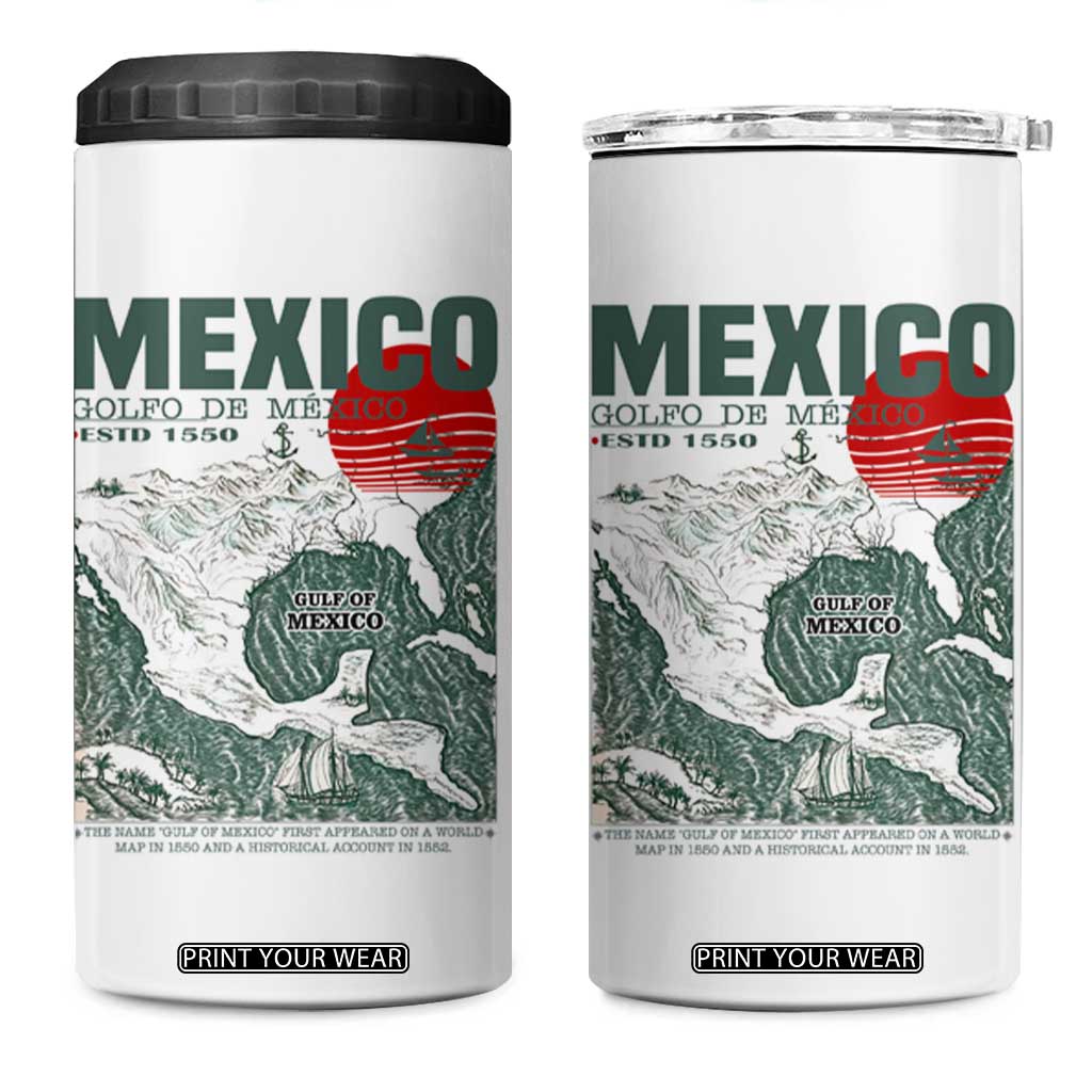 Gulf of Mexico Estd 1550 4 in 1 Can Cooler Tumbler Golfo De Mexico Historic Map Retro Graphic TS02 One Size: 16 oz White Print Your Wear