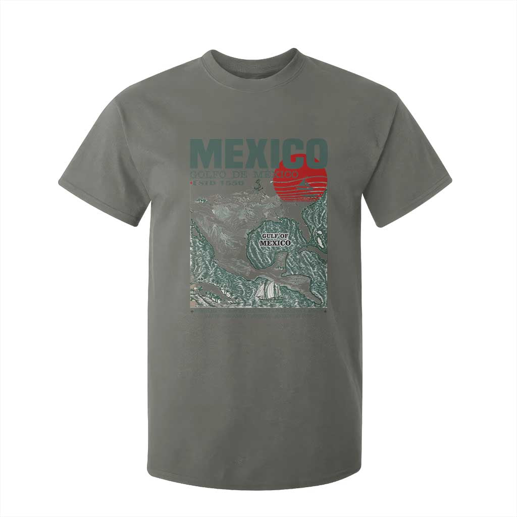 Gulf of Mexico Estd 1550 T Shirt For Kid Golfo De Mexico Historic Map Retro Graphic TS02 Military Green Print Your Wear
