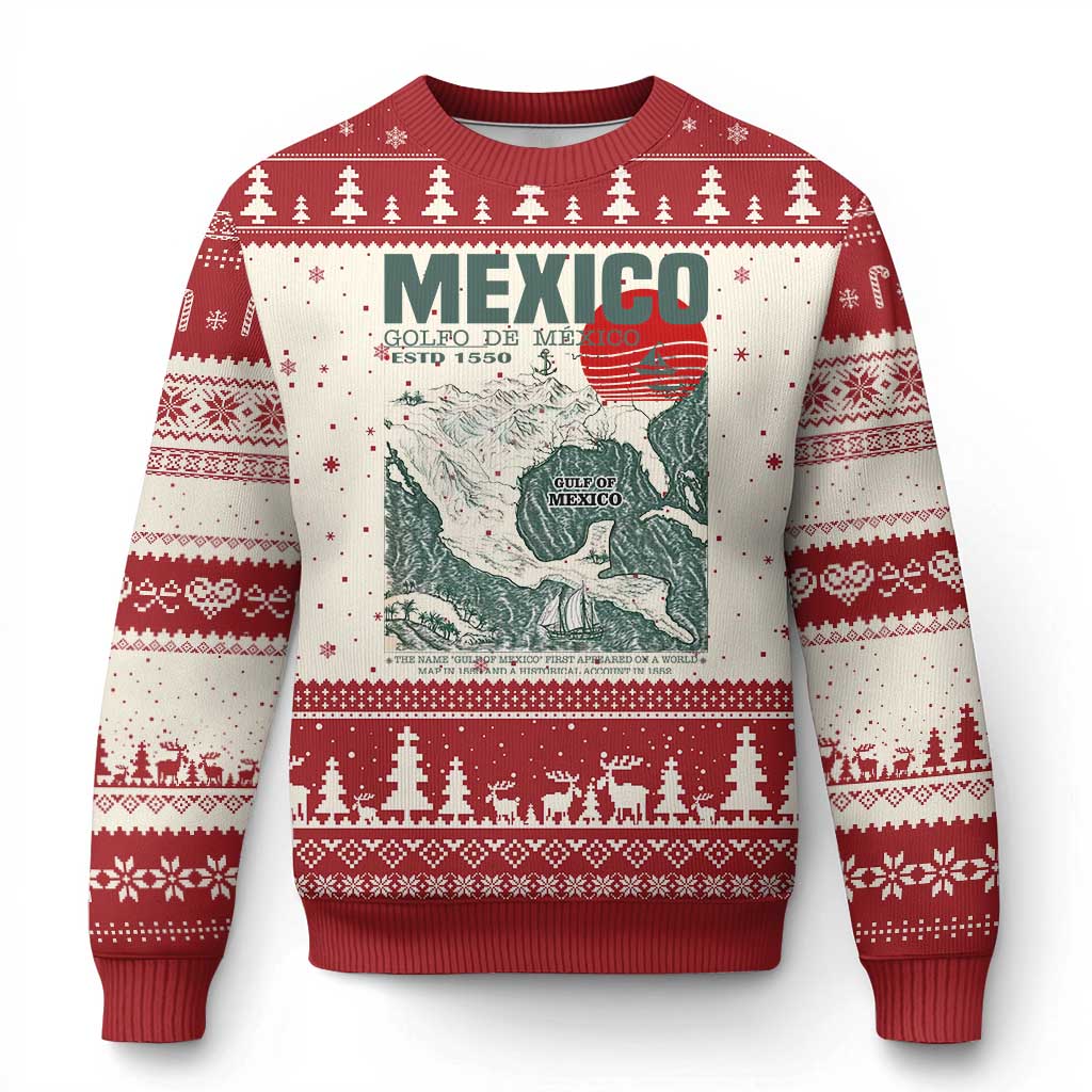 Gulf of Mexico Estd 1550 Ugly Christmas Sweater Golfo De Mexico Historic Map Retro Graphic TS02 Beige Red Print Your Wear