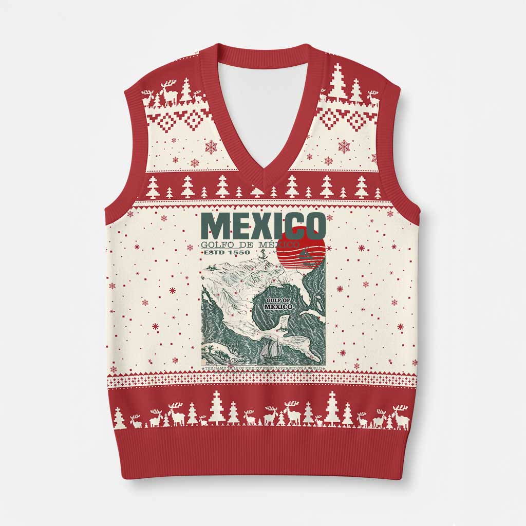 Gulf of Mexico Estd 1550 V-Neck Knit Sweater Vest Golfo De Mexico Historic Map Retro Graphic TS02 Beige Red Print Your Wear