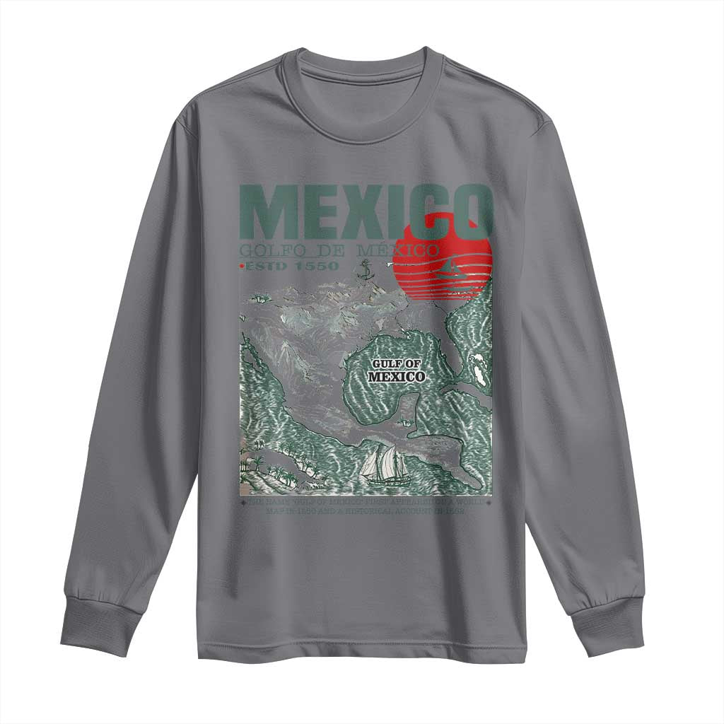 Gulf of Mexico Estd 1550 Long Sleeve Shirt Golfo De Mexico Historic Map Retro Graphic TS02 Charcoal Print Your Wear