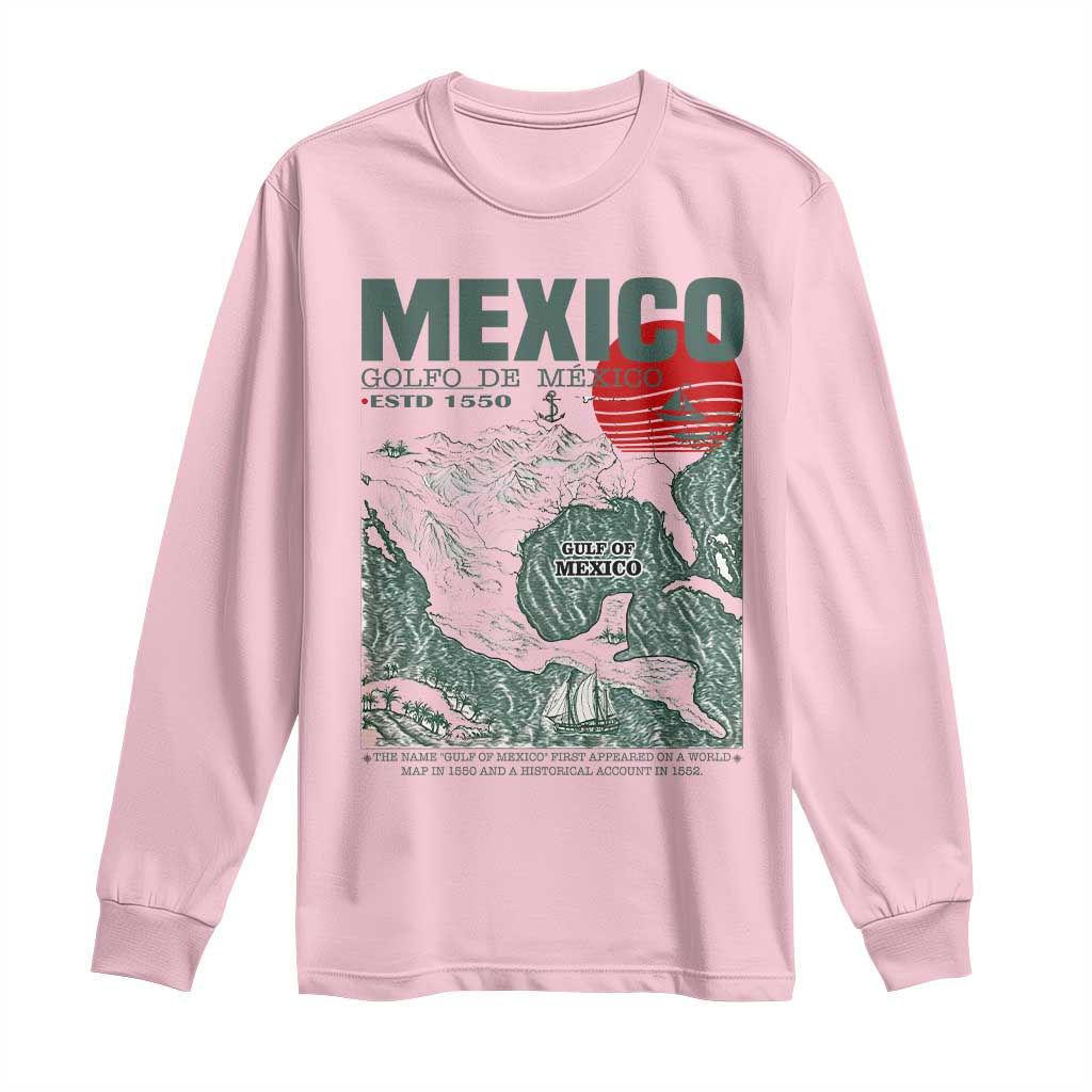 Gulf of Mexico Estd 1550 Long Sleeve Shirt Golfo De Mexico Historic Map Retro Graphic TS02 Light Pink Print Your Wear