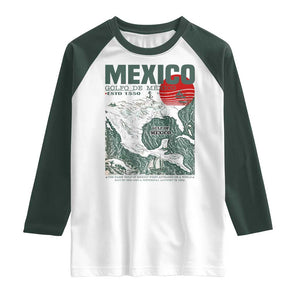 Gulf of Mexico Estd 1550 Raglan Shirt Golfo De Mexico Historic Map Retro Graphic TS02 White Dark Forest Green Print Your Wear
