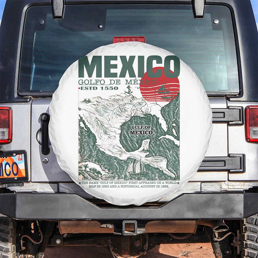 Gulf of Mexico Estd 1550 Spare Tire Cover Golfo De Mexico Historic Map Retro Graphic TS02 No hole White Print Your Wear
