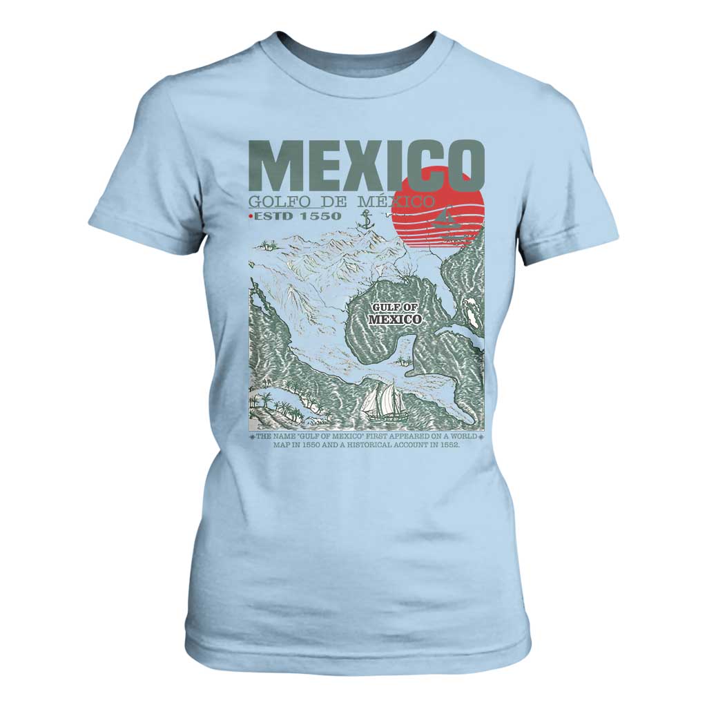 Gulf of Mexico Estd 1550 T Shirt For Women Golfo De Mexico Historic Map Retro Graphic TS02 Light Blue Print Your Wear