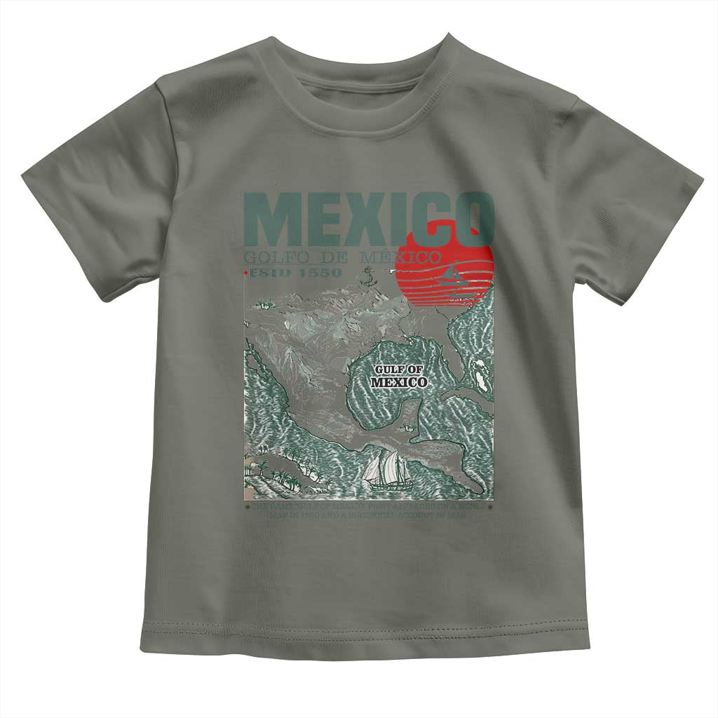 Gulf of Mexico Estd 1550 Toddler T Shirt Golfo De Mexico Historic Map Retro Graphic TS02 Military Green Print Your Wear
